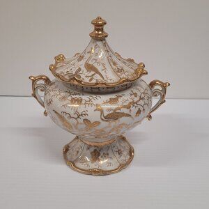 Lenwile Ardalt Lidded Tureen/Bowl Porcelain Gold 6428 Vintage Japan Peacocks